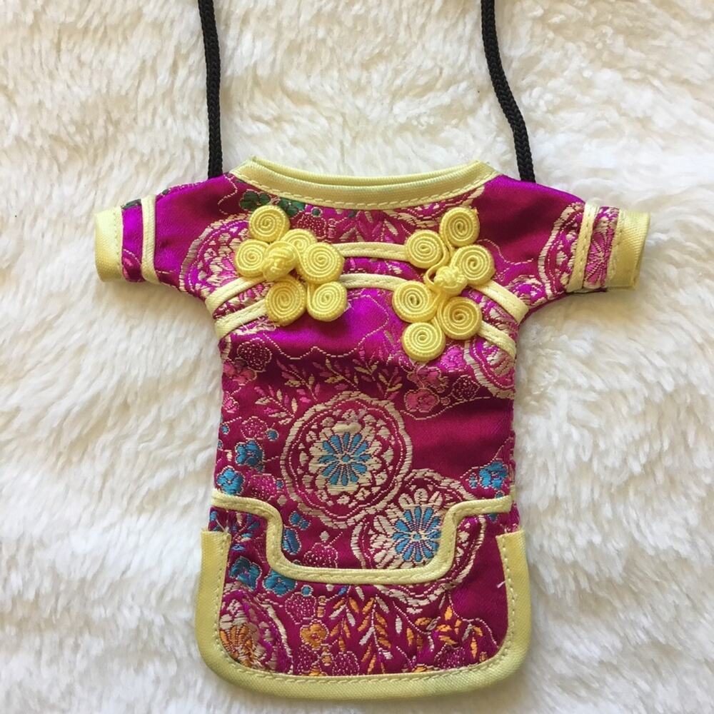 Chinese Qipao Dress Fuchsia /Gold Brocade Crossbody Mini Bag